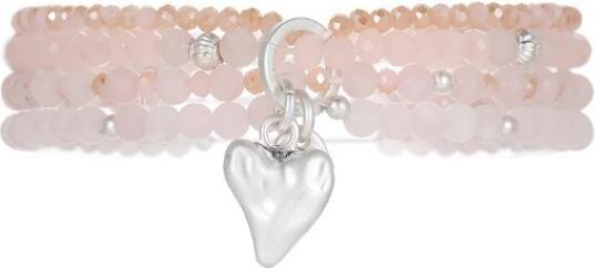Andreani Armband aus echtem Rosenquarz mit Herzanhänger von (19 cm, Echtes Rosenquarz)