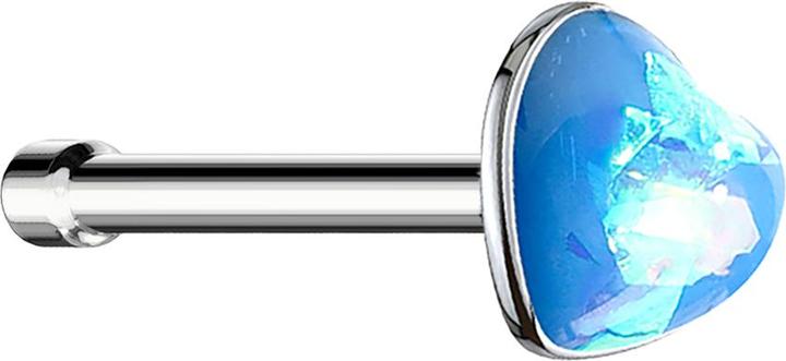 Produktbild Star Piercing Nasenstecker gerade silber mit Opal Herz hellblau (ohne Messing, Chirurgenstahl 316L)