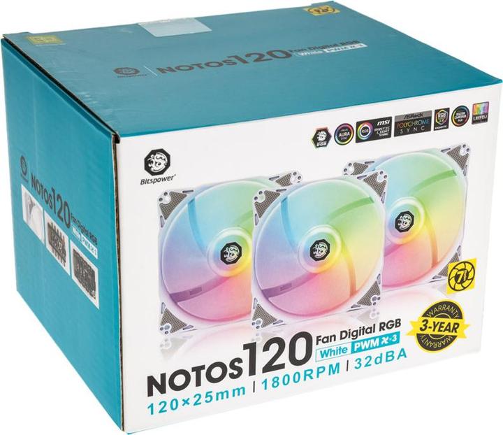 Immagine prodotto Bitspower Ventilatore Notos RGB PWM, 120mm - bianco, confezione da 3 (120 mm, 3 x)