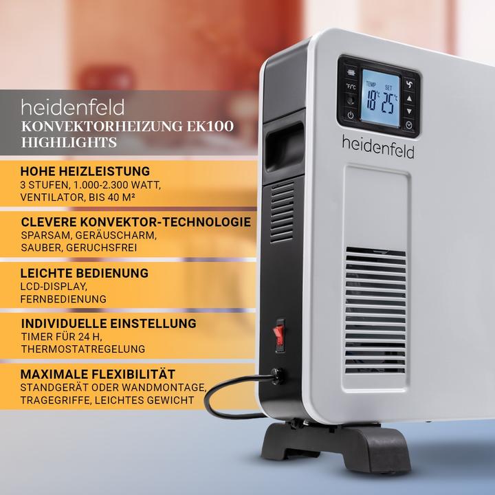 Produktbild Heidenfeld Konvektorheizung EK100 Elektroheizung Konvektor Heizung Heizkörper (2300 W)