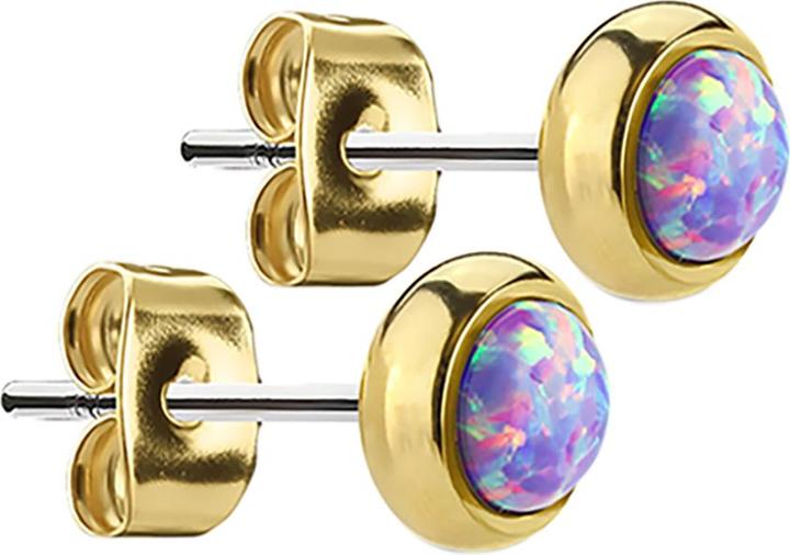 Star Piercing Ohrstecker vergoldet mit Opal violett (ohne Messing, Chirurgenstahl 316L)
