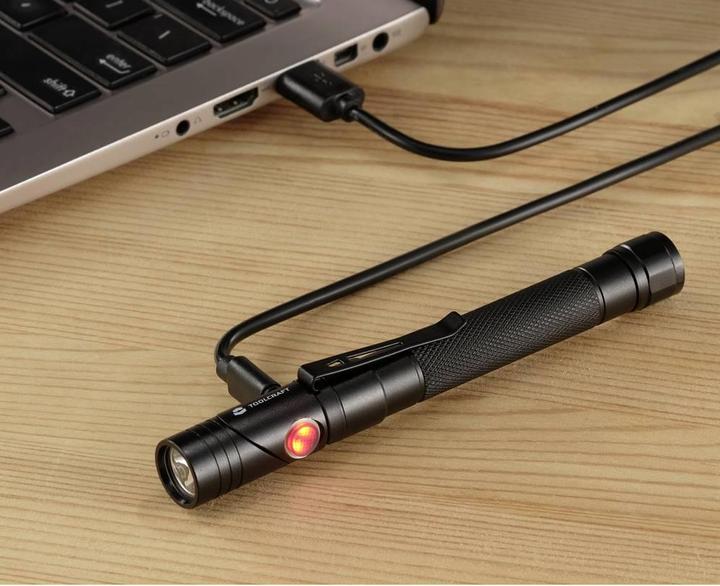 Actual product image Toolcraft 2 in 1 SMD LED torch with strobe mode, with USB interface (14.20 cm, 250 lm)