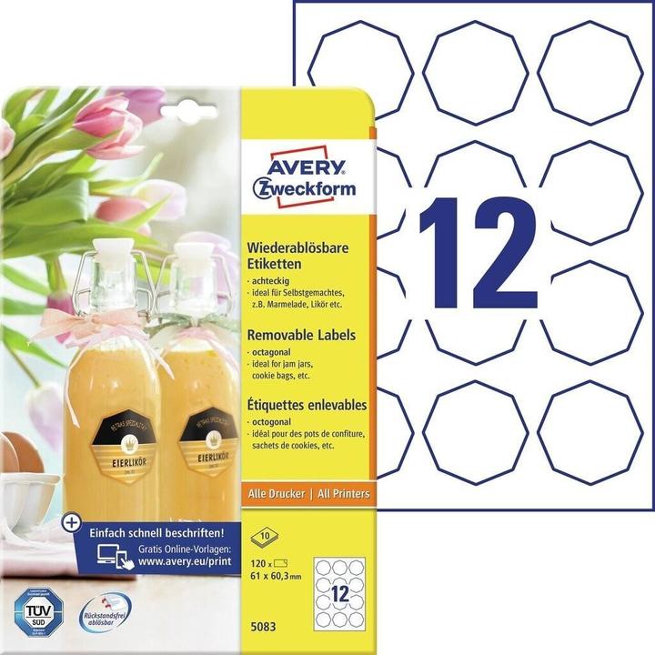 Produktbild Avery Achteckige Etiketten, ablösbar