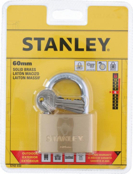 Actual product image Stanley Brass padlock 60mm std shackle