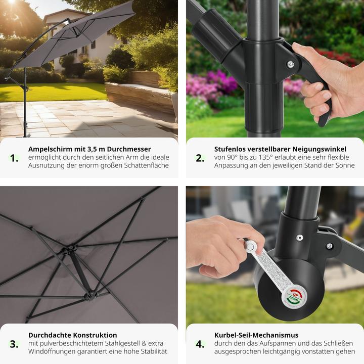 Produktbild tectake Sonnenschirm Ciccio mit Schutzhülle (3.50 m)