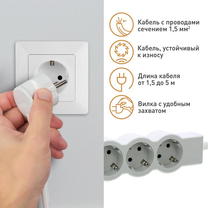 Actual product image Legrand Flat socket strip 5x socket, 3 metre cable white-grey 694563 (5 x, CEE 7/3, CEE 16/5, 3 m)