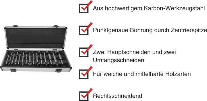 Produktbild Paulimot Forstnerbohrer-Set 15-teilig (10, 12, 15, 16, 18, 20, 22, 25, 26, 28, 30, 35, 40, 45, 50)
