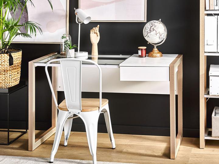 Immagine prodotto Beliani Scrivania bianca / legno chiaro 120 x 60 cm JENKS (120 x 60 x 75 cm)