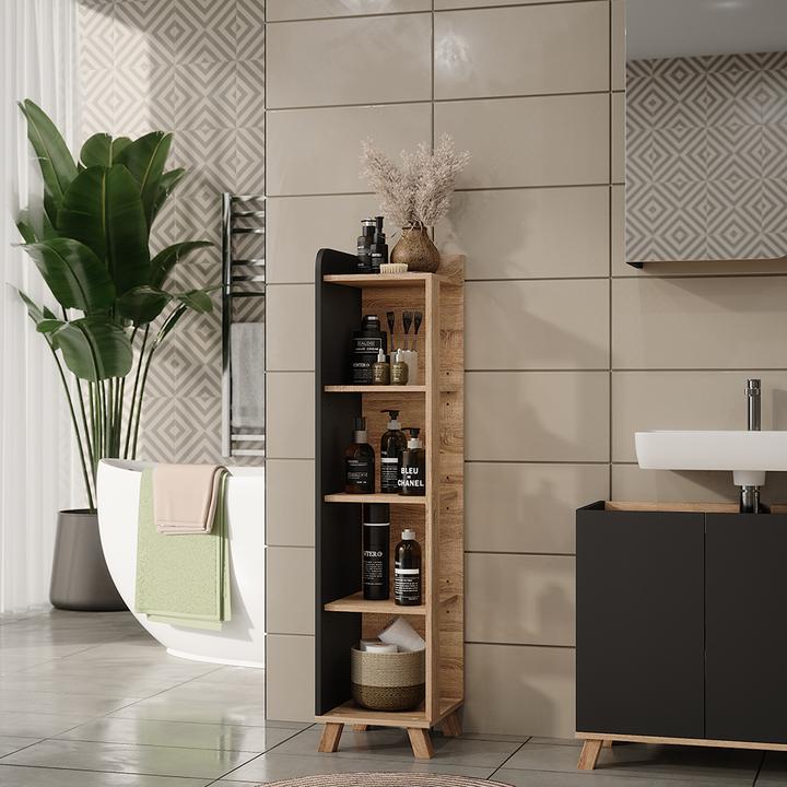 Produktbild Vichy Badregal Karen, Sonoma/Anthrazit, 30 x 128 cm mit 4 Fächern