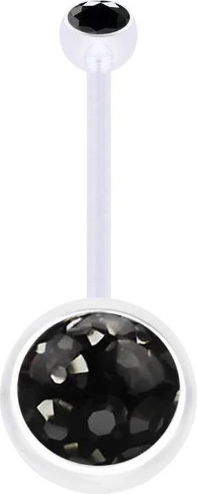 Star Piercing Banane transparent mit Kugel Kristall schwarz und Kugel Kristall schwarz Epoxy Schutzschicht (Bioflex, ohne Messing)