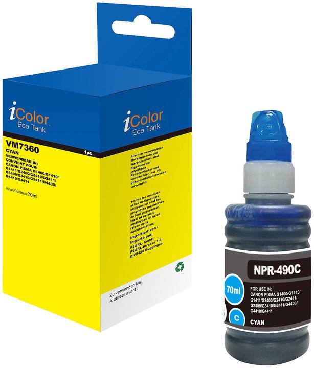 Produktbild IColor Nachfülltinte ersetzt Canon GI-490C, Cyan (blau)