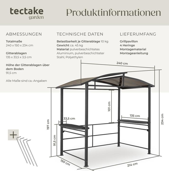 Produktbild tectake Grillpavillon Asado (240 cm, 150 cm)