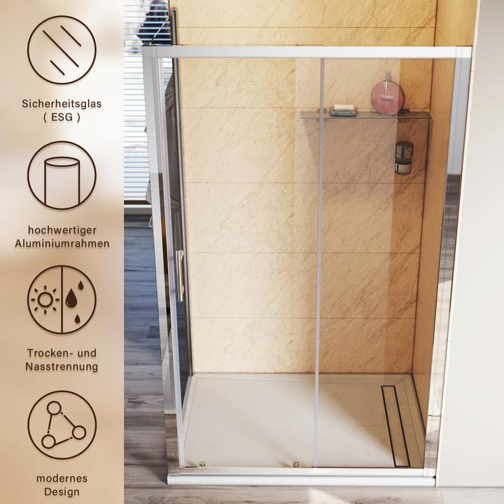 Image du produit SONNI Cabine de douche 130 x 70 cm, porte coulissante, verre de sécurité ESG, cabine de douche, port (130 cm, 130 cm, 185 cm)