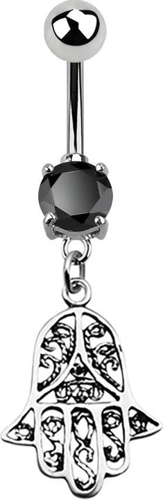 Actual product image Star Piercing Banana silver with pendant Hamsa black (without brass, 925 sterling silver, Surgical steel 316L)