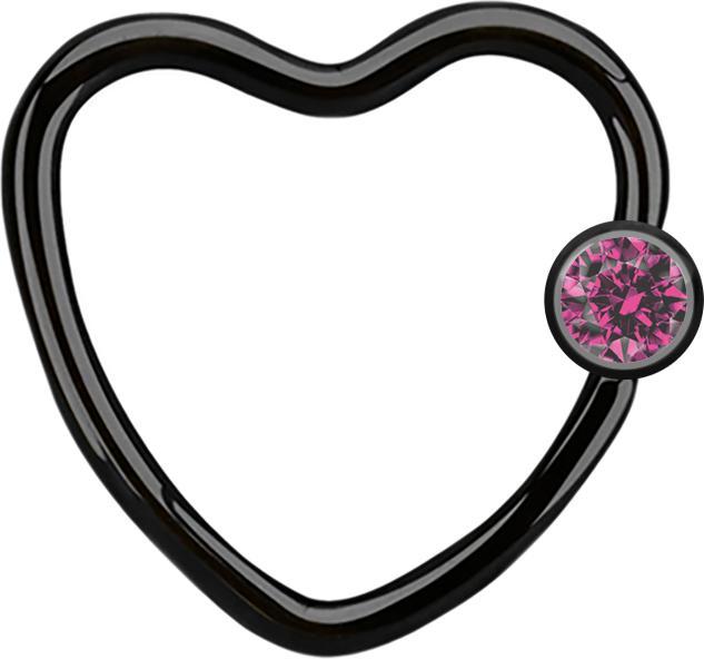 Produktbild Star Piercing Micro Ball Closure Ring schwarz Herz mit Kristallkugel pink (Chirurgenstahl 316L, ohne Messing)