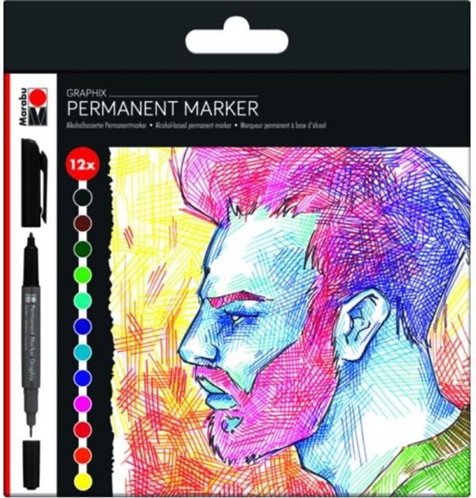 Produktbild Marabu Permanent-Marker Graphix-Set, 12 Stück (Mehrfarbig, 2 mm, 12 x)
