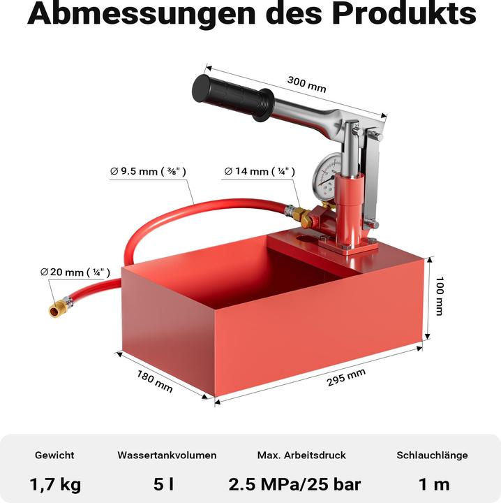 Produktbild Wiltec Befüllpumpe Prüfpumpe 25bar Abdrückpumpe Druckprüfpumpe Heizung Solar (Hauswasserpumpe)