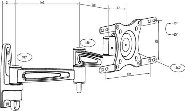 Actual product image Multibrackets M VESA flexible arm 360 III Black 75 100 200 (Wall, 32", 15 kg)