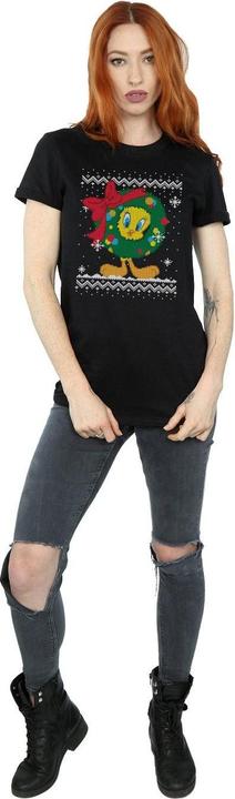 Actual product image Looney Tunes Womens/Ladies Tweety Pie Christmas Fair Isle Cotton Boyfriend T-Shirt (L)