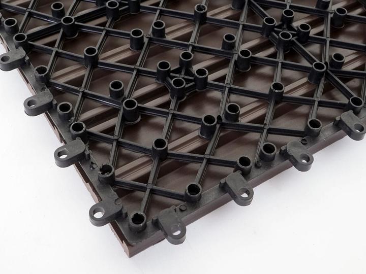 Actual product image Swisshandel24 WPC floor tile Rhone, wood look balcony/terrace, 11x each 30x30cm = 1sqm base, coffee linear (11 x, 30 x 30 cm)