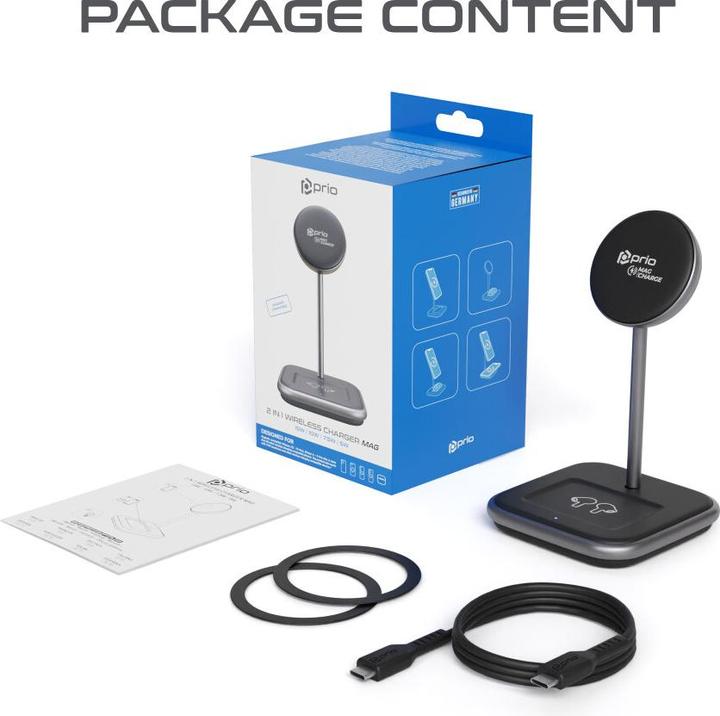 Image du produit prio Chargeur sans fil 15W 2 en 1 MAG (USB C) noir (15 W)