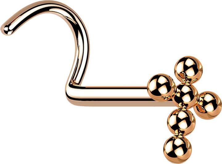 Produktbild Star Piercing Nasenstecker gebogen rosegold Kreuz Kugeln (ohne Messing, Titan G23)