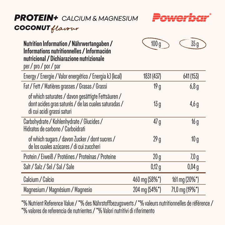 Nutritional values and ingredients Powerbar protein plus minerals (Coconut, 30 pcs., 1050 g)