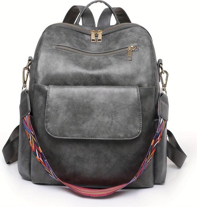 Only-Bags.Store Retro Solid Color Rucksack Geldbörse, Geometrische breiten Riemen Umhängetasche, Mode PU Leder
