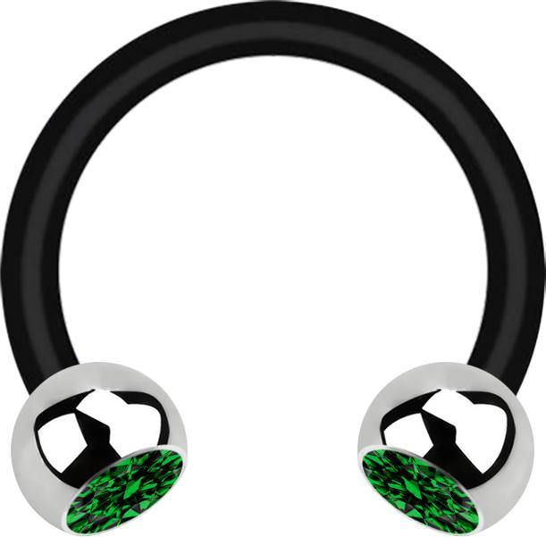 Image du produit Star Piercing Micro Circular Barbell noir avec deux boules argent cristal vert (Bioflex, Acier chirurgical 316L, sans laiton)