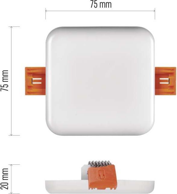 Actual product image Emos LED recessed light 75x75, square, white, 6W neutral white, IP65 (500 lm)