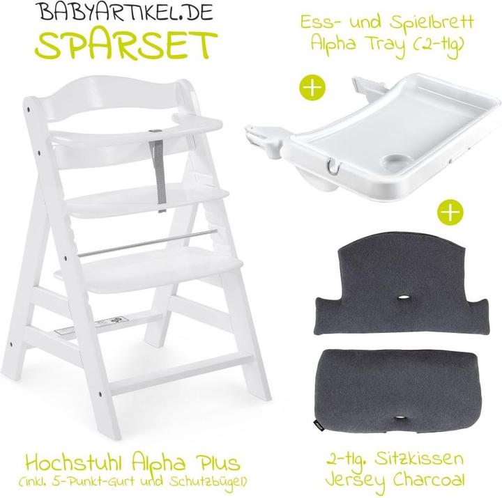 Produktbild Hauck Hochstühle Hochstuhl Alpha Plus Weiss im Sparset inkl. Sitzkissen (Hochstuhl)
