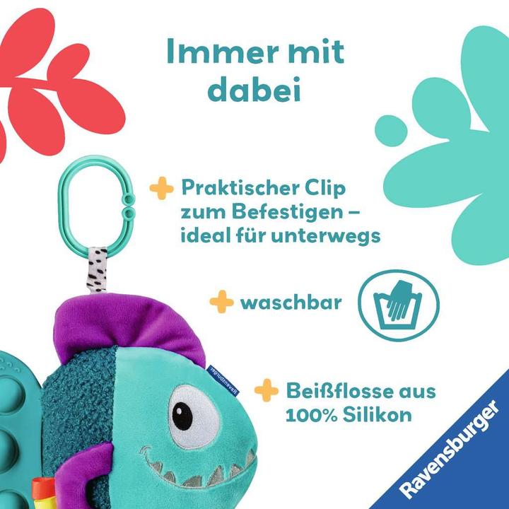 Actual product image Ravensburger 4876 play+ Pop-it Piranha (blue), cuddly toy with lots of play effects, baby toy