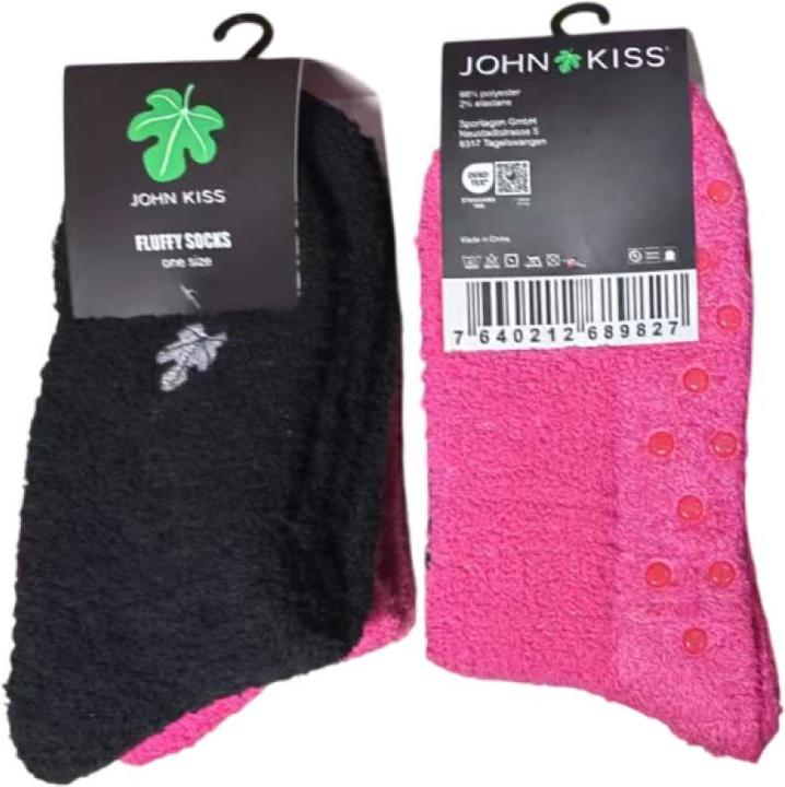 Immagine prodotto John Kiss Fluffy Socks mit ABS-Pads pink/schwarz – one size (Confezione da 2, 37 - 42)
