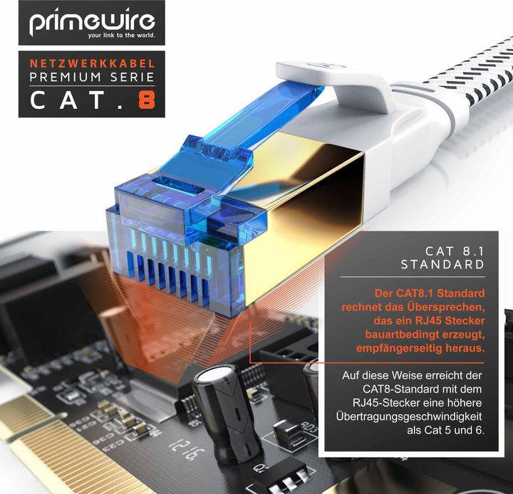 Image du produit Primewire Câble réseau CAT 8 Gaine plate en coton - Câble patch LAN Câble de données - Câble plat - Câble (U/FTP, CAT8.1, 5 m)
