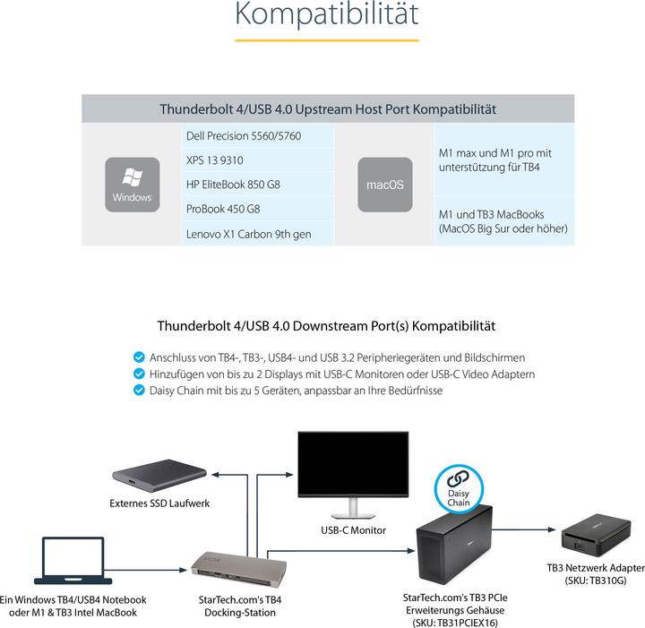 Produktbild StarTech com TB4CDOCKUE, Cablato, Thunderbolt 4, 96 W, 10,100,1000 Mbit/s, Nero, Grigio, MMC, MicroS (Thunderbolt, 3 Ports)