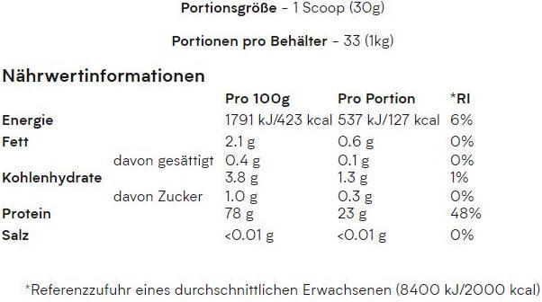 Nährwerte und Zutaten MyProtein Brauner Reis Protein (Reis, 1 Stk., 1000 g)