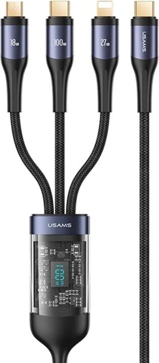 Image du produit Usams US-SJ600 U83 3IN1 Transparent Digital Display PD100W Fast Charging & Data Cable 1.2m C To C+L+M (1.20 m, USB 2.0)