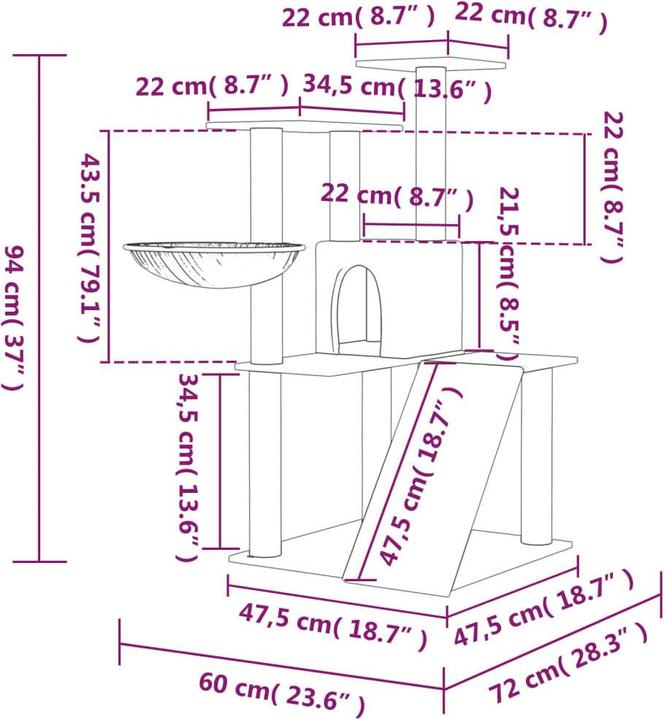 Produktbild VidaXL Kratzbaum Sisal-Kratzsäule Katzenkratzbaum Katzenbaum Spielbaum Hellgrau (94 cm, Hellgrau)