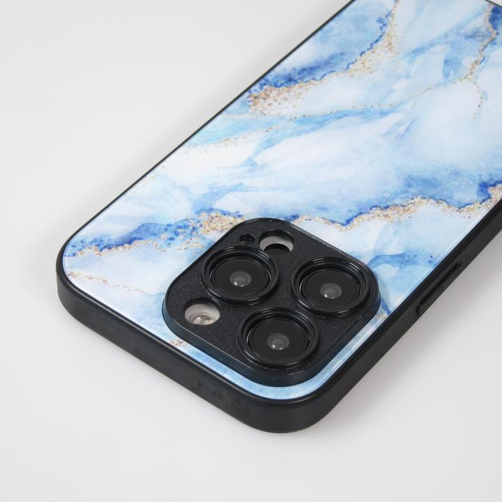 Produktbild PhoneLook Hülle Glass Marmor mit Silikonrand Hellblau (Apple iPhone 14 Pro Max)