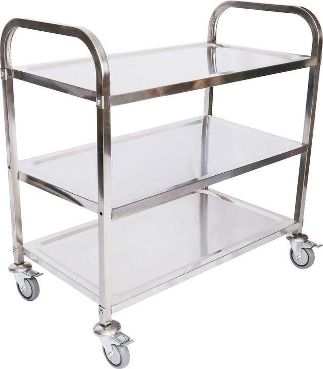 Wiltec Stainless Steel 3 Tier Serving Trolley with 360° Swivel Castors and 150 kg Maximum Load Capacity
