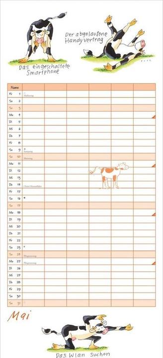 Immagine prodotto YogafürKüheFamilienplaner2026-Wandkalender-Familien-Kalendermit6Spalt (22 x 49 cm, Copertina rigida, Tedesco)