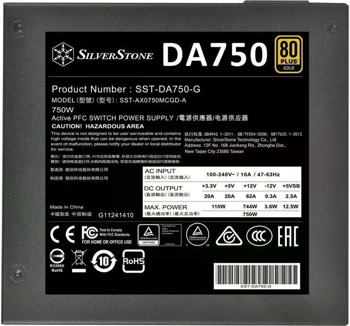 Immagine prodotto Silverstone SST-DA750-G Alimentatore 80 PLUS Gold, modulare - 750 Watt (750 W)