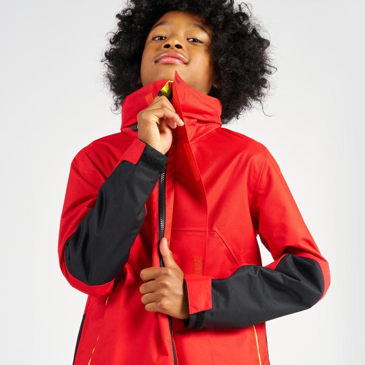 Actual product image Tribord Rain jacket sailing jacket children waterproof windproof - Sailing 300 red/yellow (10, 11, 12)