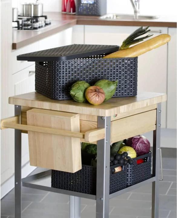 Actual product image Curver Basket with lid Rattan Style M dark gray (40 x 29 x 19 cm, 18 l)
