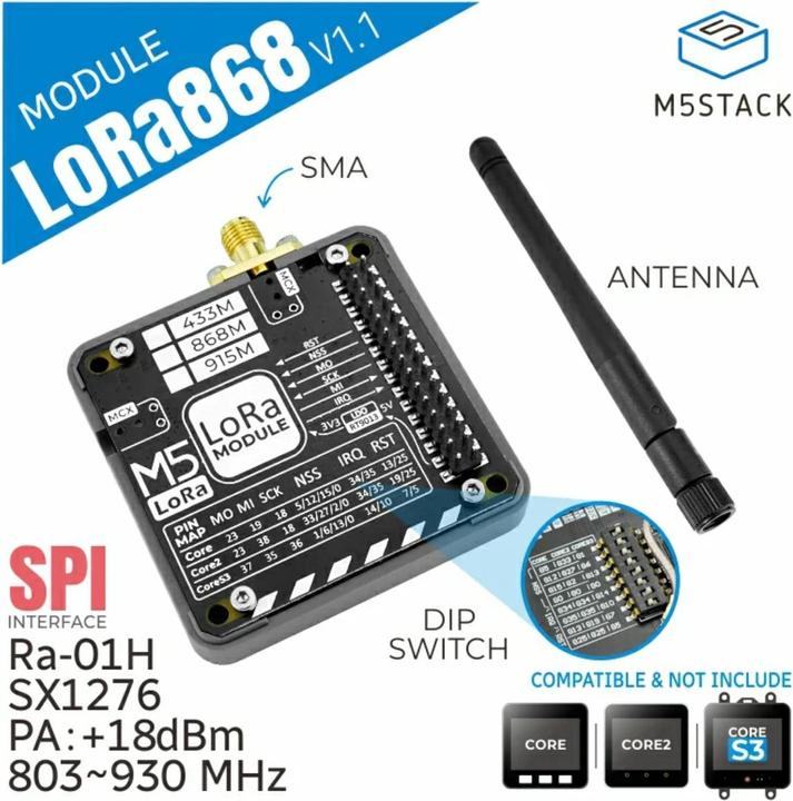 Actual product image M5Stack LoRa 868MHz module V1.1 with antenna