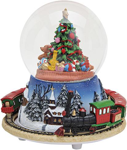 G. Wurm Spieluhr/Schneekugel Zug aus Poly/Glas, Baum im Kugel (B/H/T) 14x16x14 cm