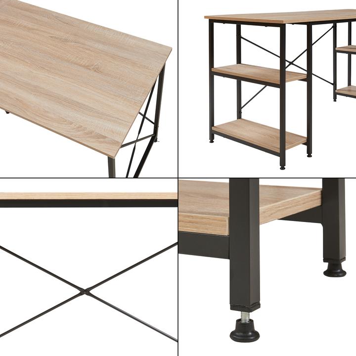 Produktbild En.Casa Schreibtisch Klirurud mit 2 Regalen L-förmig 150x150x75 cm Eicheoptik (150 x 150 x 75 cm)