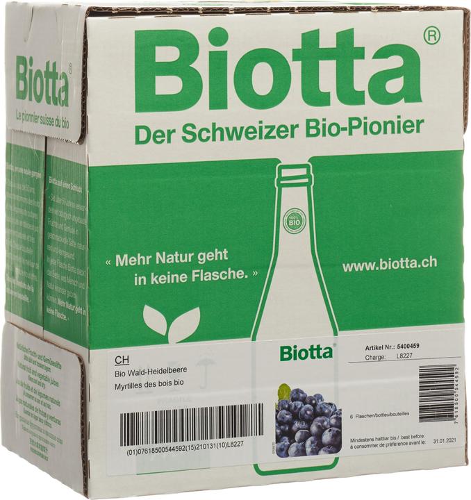 Produktbild Biotta Säfte Wald-Heidelbeere Bio (6 x 50 cl)
