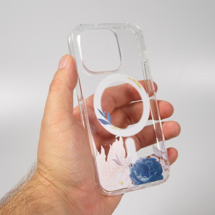 Produktbild PhoneLook Hülle Gummi Silikon steif mit MagSafe blaue Rose (Apple iPhone 14 Pro Max)