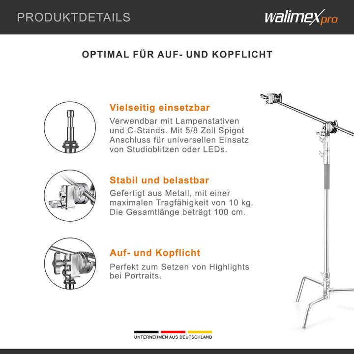 Actual product image Walimex pro per boom with 2 screw clamps, 100cm (100 cm, 10 kg)